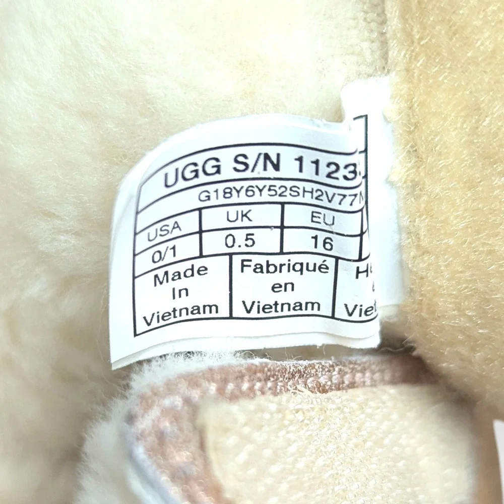 UGG Keelan‎ Metallic Glitter Infant Boots Rose Gold Pink Size 0/1 w/ Box